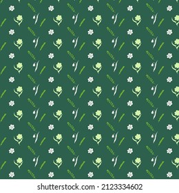 Vintage floral background. Seamless vector pattern for design and fashion prints. Flowers pattern with small colorful flowers on a navy blue background. Ditsy style.