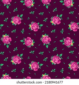 Vintage floral background. Seamless vector pattern design and fashion prints. Floral pattern with a little rose flowers on a dark background.