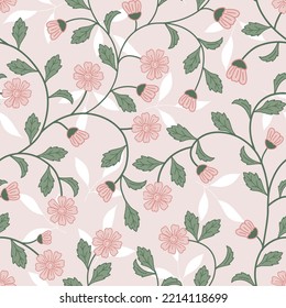 Vintage floral background. Seamless vector pattern for design and fashion prints. Flowers pattern with small pink flowers on a white background. Ditsy style.