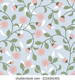 Vintage floral background. Seamless vector pattern for design and fashion prints. Flowers pattern with small blue flowers on a white background. Ditsy style.