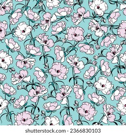 Vintage floral background. Seamless vector pattern design and fashion prints. Floral pattern with small pink and white flowers on a contrasted background.