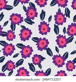 Vintage floral background. Seamless vector pattern for design and fashion prints. Flowers pattern with small pink and red flowers on a light ivory background. Ditsy style.