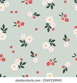 Vintage floral background. Seamless vector pattern small flowers and leaves. Texture for card, fabric, wrapping, textile, wallpaper, background, paper gif, scarf, phone case, wrapping.