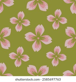Vintage floral background. Seamless vector pattern for design and fashion prints. Flowers pattern with small blue, pink and white flowers on a dark blue background. Ditsy style.