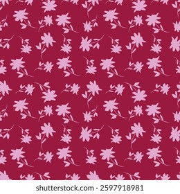 Vintage floral background. Seamless vector pattern for design and fashion prints. Flowers pattern with small blue, pink and white flowers on a dark blue background. Ditsy style
