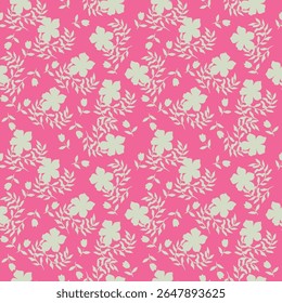Vintage floral background. Seamless vector pattern for design and fashion prints. Flowers pattern with small pink and red flowers on a light ivory background. Ditsy style