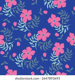 Vintage floral background. Seamless vector pattern for design and fashion prints. Flowers pattern with small pink and red flowers on a light ivory background. Ditsy style