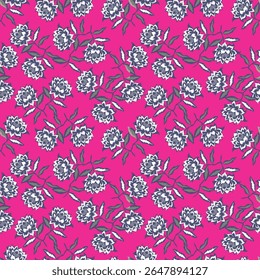 Vintage floral background. Seamless vector pattern for design and fashion prints. Flowers pattern with small pink and red flowers on a light ivory background. Ditsy style