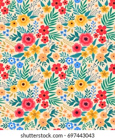 Vintage floral background. Seamless vector pattern for design and fashion prints. Flowers pattern with small colorful flowers on a light background. Ditsy style. 