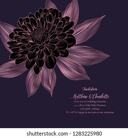 Vintage floral background with shining pink chrysanthemum flower. Invitation to the wedding ceremony, congratulations.