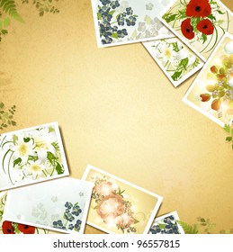 Vintage floral background with some flower photos, copyspace for your text