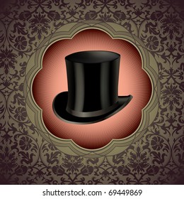 Vintage floral background with top hat. Vector illustration.