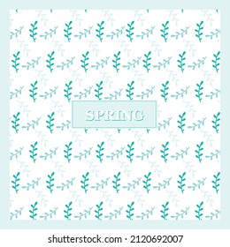 Vintage floral background. Vector pattern for design and fashion prints. Elegant floral pattern with green branch on a white background.