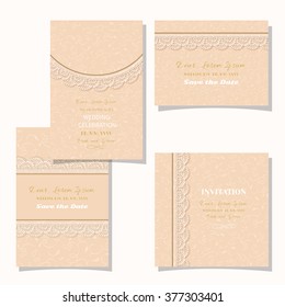 Vintage floral background.Set wedding card or invitation border openwork pattern with lace