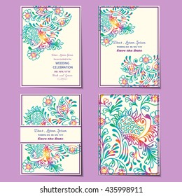 Vintage Floral Background.Set Wedding Card Or Invitation Border Openwork Pattern With Mehndi Motive