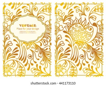 Vintage floral background.Set wedding card or invitation border openwork pattern with Mendy motive