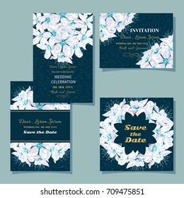 Vintage floral background.Set wedding card or invitation border of bouquet of cherry blossoms