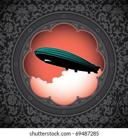 Vintage Floral Background With Zeppelin. Vector Illustration.