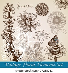vintage floral backgrounds set - vector illustration