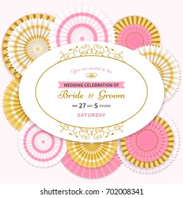 Vintage floral background.Wedding card or invitation with frame and cut flowers from paper.Vector illustration
