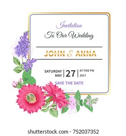 Vintage floral background.Wedding card or invitation with frame and exotic flower.Vector illustration.