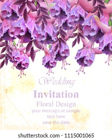 Vintage floral banner or greeting card . Birthday or wedding invitation with botanical decor