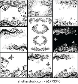 Vintage floral banners (black and white)