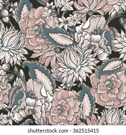 Peonies Roses Floral Vintage Seamless Pattern Stock Vector (Royalty ...