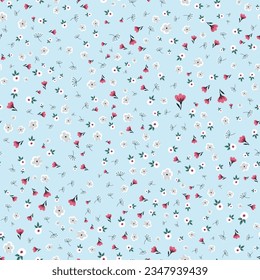 Vintage floral blue background Seamless vector pattern for design and fashion prints