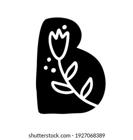 Vintage floral bold Letter B Logo spring. Classic B Summer Letter Design Vector with Black Color and Floral Hand Drawn with monoline pattern.