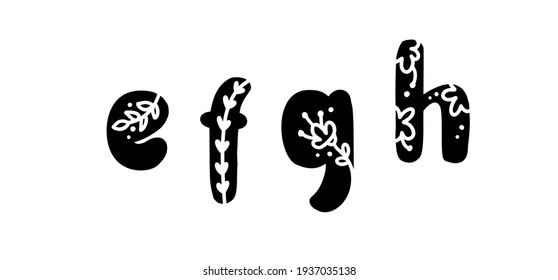 Vintage floral bold Letters e f g h logo spring. Classic Summer Letter Design Vectors with Black Color and Floral Hand Drawn with monoline pattern