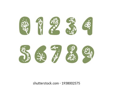 Vintage floral bold Numbers from 0 to 9 logo spring. Classic Summer Letter Design Vectors with Black Color and Floral Hand Drawn with monoline pattern.