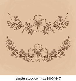 Vintage floral border for wedding invitation with hand drawn style