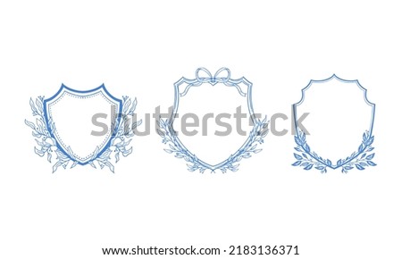 Vintage floral botanical frame and monogram wedding crest template. Vector design