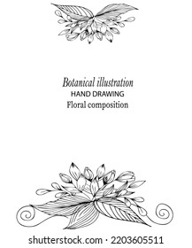 Vintage floral bouquet of flowers, botanical set of flowers, leaves, grass, berries and decor. Hand drawing. Floral invitations, cards for weddings, anniversaries, holidays, events