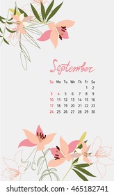 Vintage floral calendar 2017 with the names of the months written in calligraphy watercolor. Vector illustration.