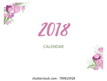 Vintage floral calendar 2018 with bouquet of flowers. Vector illustration.
