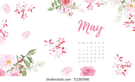 Vintage floral calendar 2018 with bouquet of flowers. Vector illustration.