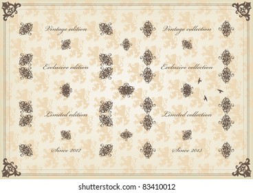 Vintage floral calligraphic frames and elements illustration collection