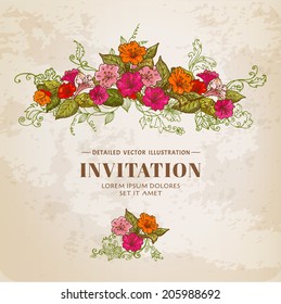 Vintage Floral Card - for design, background, invitation - in vector