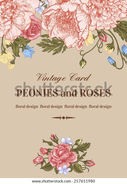 Vintage Floral Card Garden Flowers On Stock Vector (Royalty Free ...