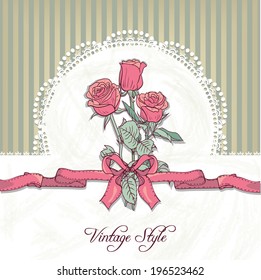 vintage floral card, hand drawn vector illustration