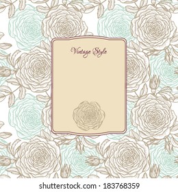 vintage floral card with rose, hand drawn vector illustration