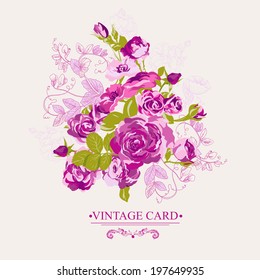 Vintage Floral Card with Roses Vector Design Element. Roses background, invitation