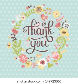 Vintage floral card for stylish invitation designs. Pastel colored flowers, birds, hearts and butterflies in cartoon style in vector. Floral retro wallpaper