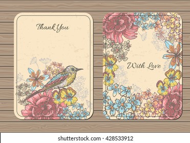 Vintage  floral  cards collection. Flowers compositions are cropped with Clipping Mask. All objects are conveniently grouped  and are easily editable.