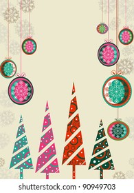 vintage floral Christmas & New Year card with decorative colorful tree,Christmas ball and place for your text.