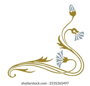 Vintage floral corner, decorative cornflower, vector illustration isolated on white