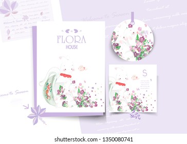 Vintage Floral cute animal Card in watercolor style.