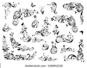 Vintage floral decoration collection. Baroque and rococo design elements